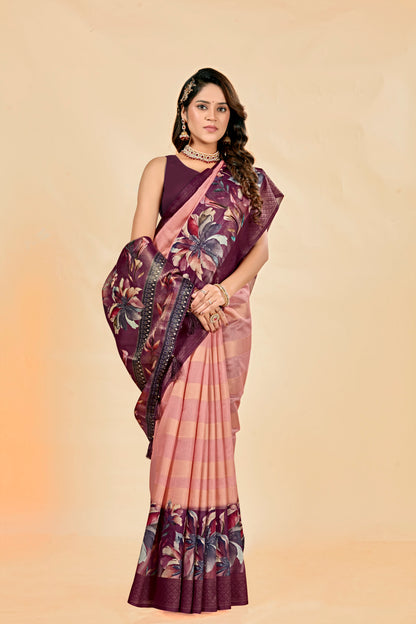 Malabar Multicolour Jacquard Saree with Elegant Digital Print 15. (8 Colours Available).