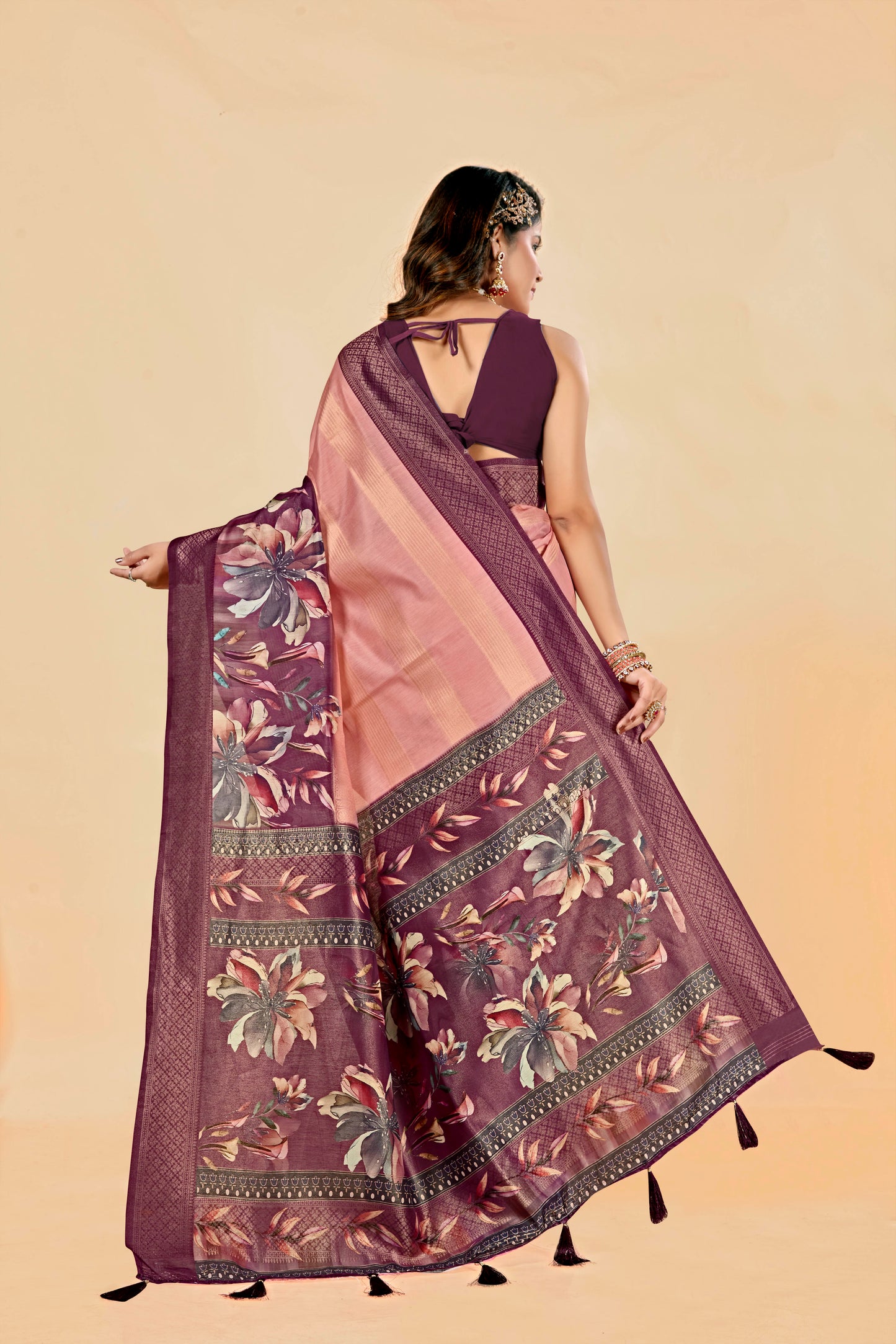 Malabar Multicolour Jacquard Saree with Elegant Digital Print 15. (8 Colours Available).