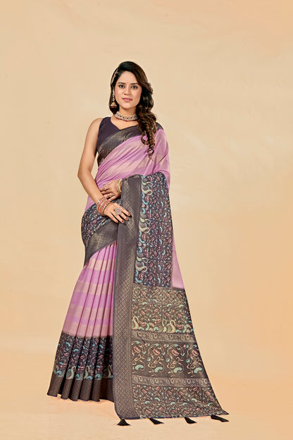 Malabar Multicolour Jacquard Saree with Elegant Digital Print 15. (8 Colours Available).