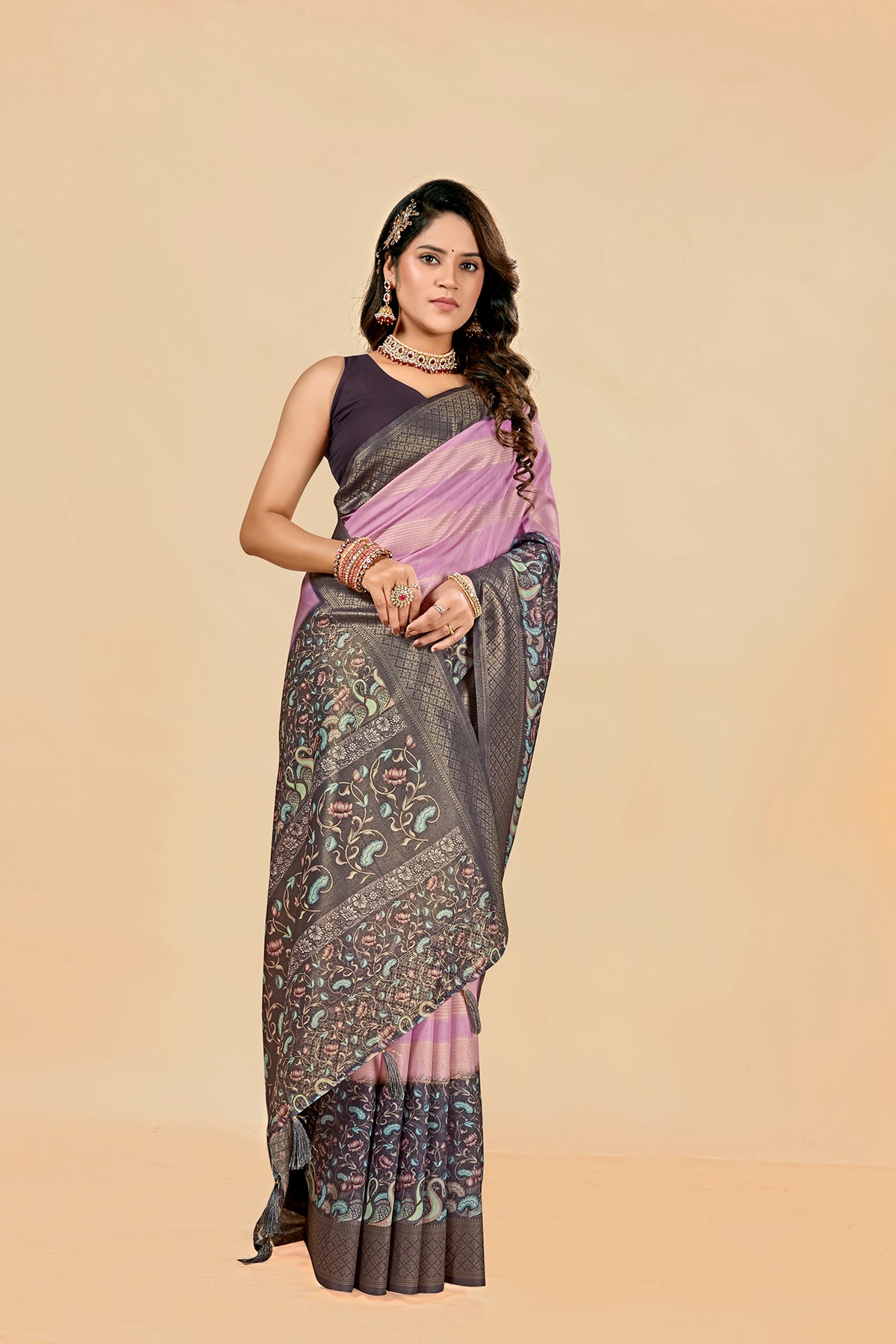 Malabar Multicolour Jacquard Saree with Elegant Digital Print 15. (8 Colours Available).