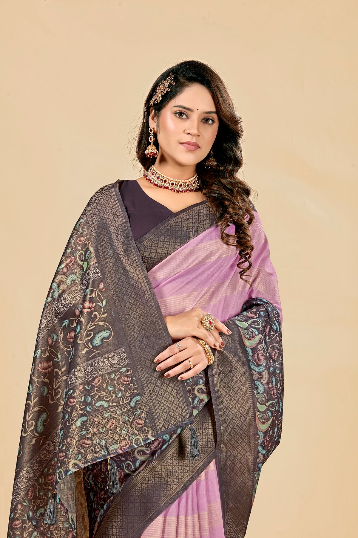 Malabar Multicolour Jacquard Saree with Elegant Digital Print 15. (8 Colours Available).