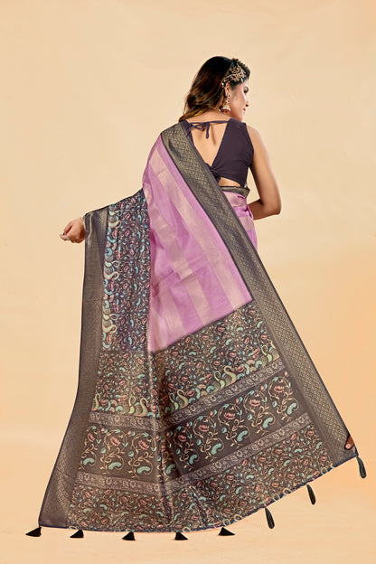 Malabar Multicolour Jacquard Saree with Elegant Digital Print 15. (8 Colours Available).