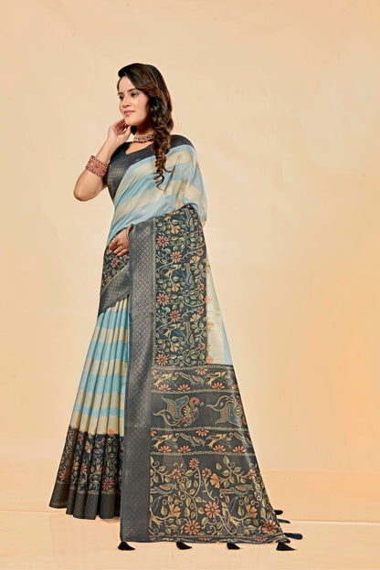 Malabar Multicolour Jacquard Saree with Elegant Digital Print 15. (8 Colours Available).