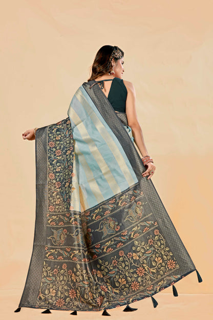 Malabar Multicolour Jacquard Saree with Elegant Digital Print 15. (8 Colours Available).