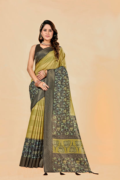 Malabar Multicolour Jacquard Saree with Elegant Digital Print 15. (8 Colours Available).