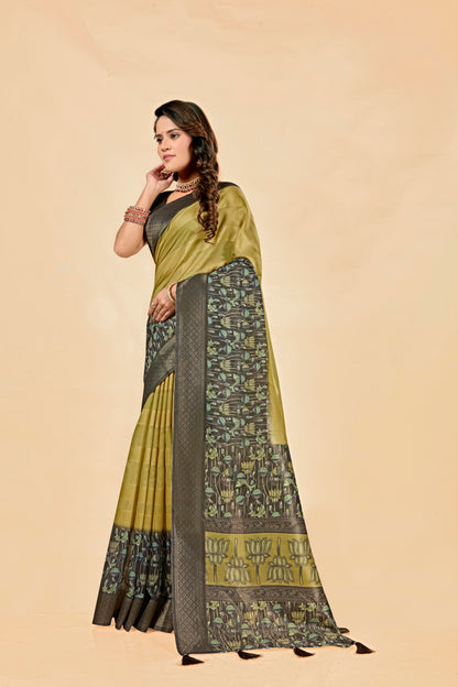 Malabar Multicolour Jacquard Saree with Elegant Digital Print 15. (8 Colours Available).