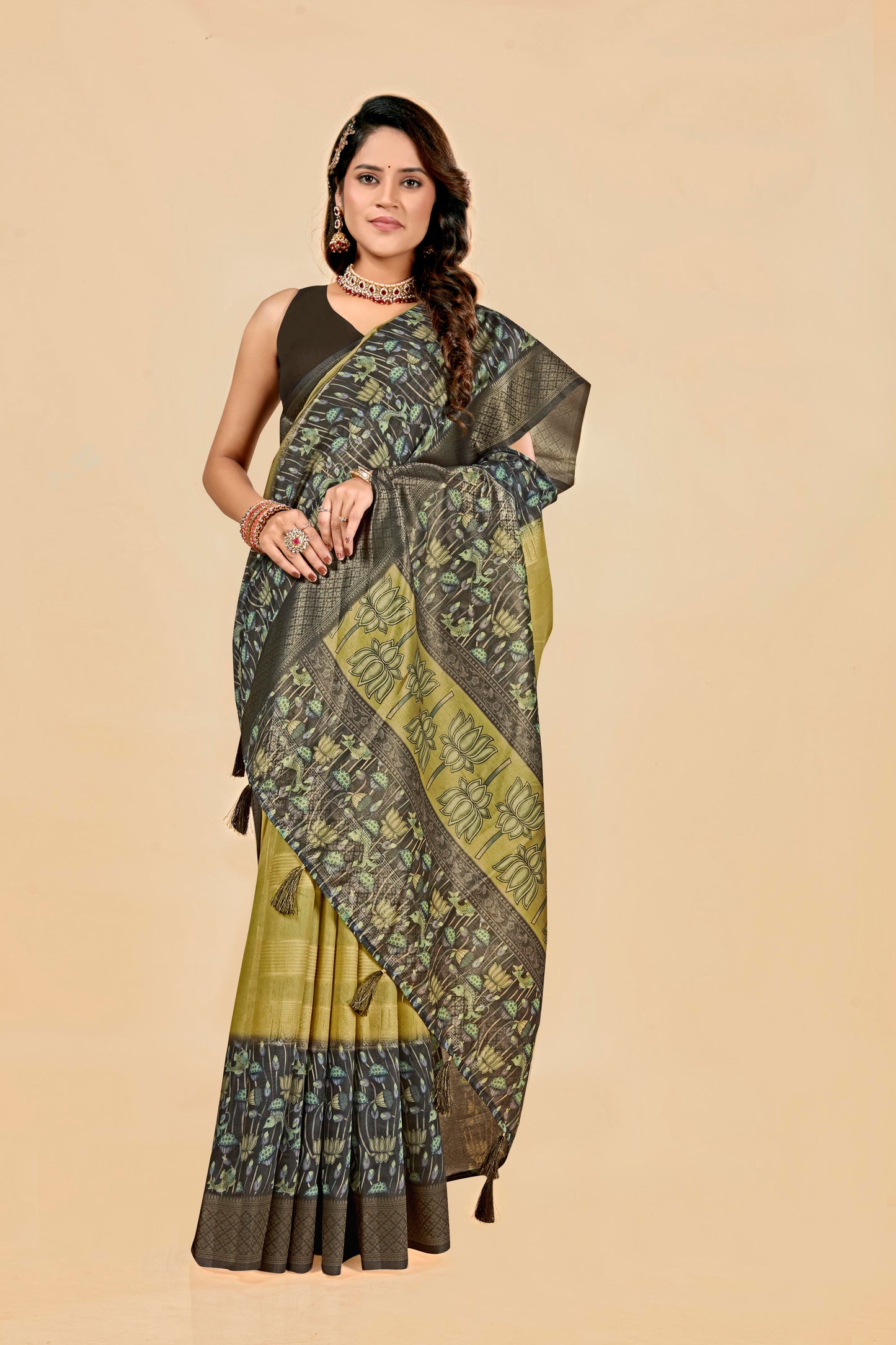 Malabar Multicolour Jacquard Saree with Elegant Digital Print 15. (8 Colours Available).