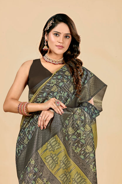 Malabar Multicolour Jacquard Saree with Elegant Digital Print 15. (8 Colours Available).