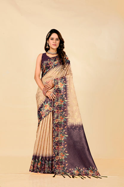 Malabar Multicolour Jacquard Saree with Elegant Digital Print 2 (8 Colours Available).