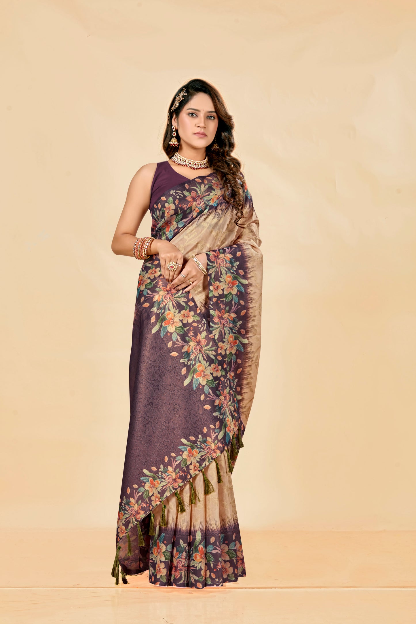 Malabar Multicolour Jacquard Saree with Elegant Digital Print 2 (8 Colours Available).