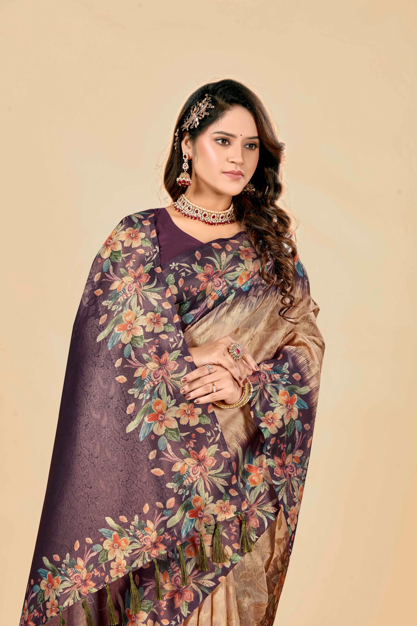 Malabar Multicolour Jacquard Saree with Elegant Digital Print 2 (8 Colours Available).