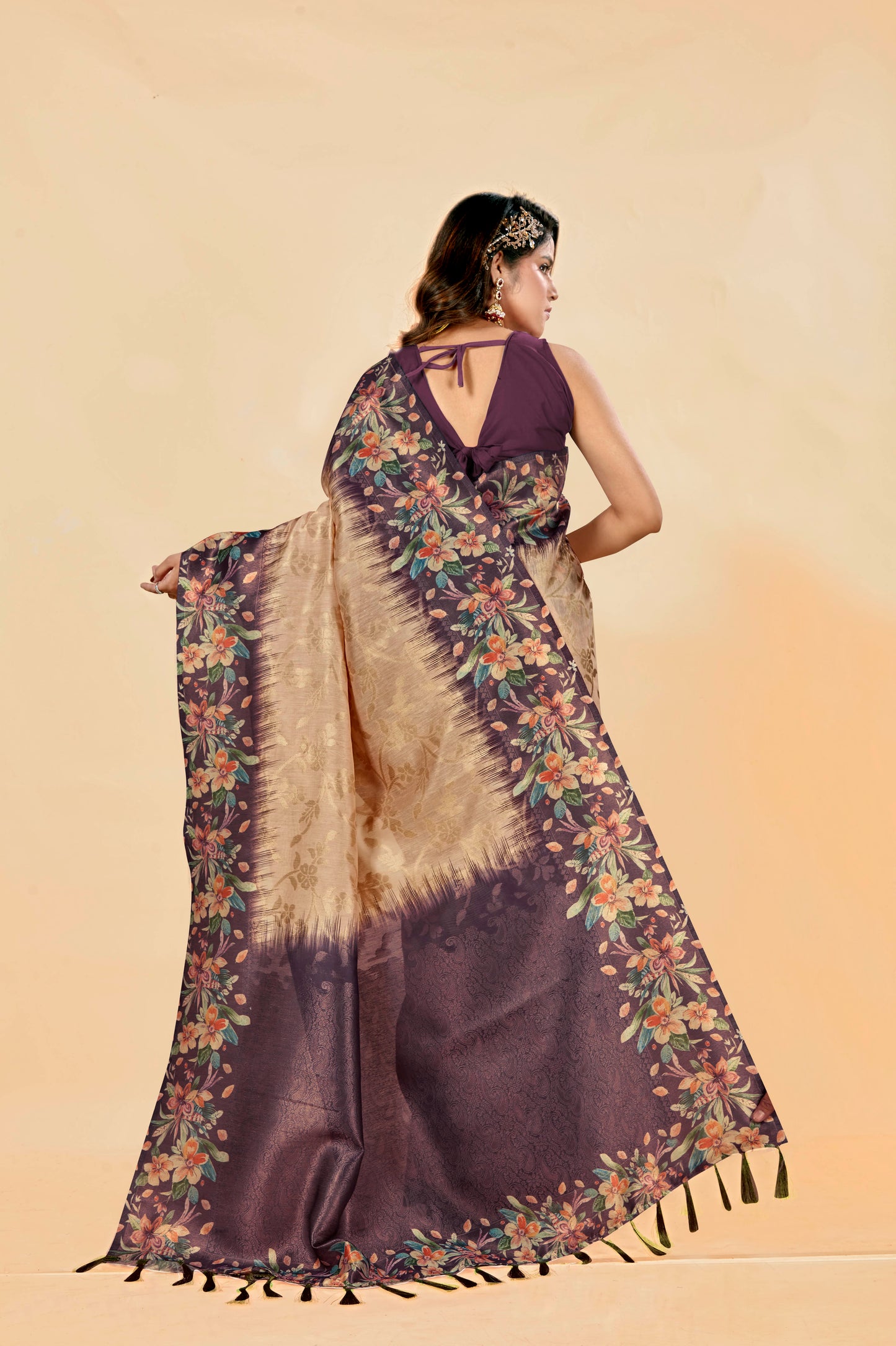 Malabar Multicolour Jacquard Saree with Elegant Digital Print 2 (8 Colours Available).