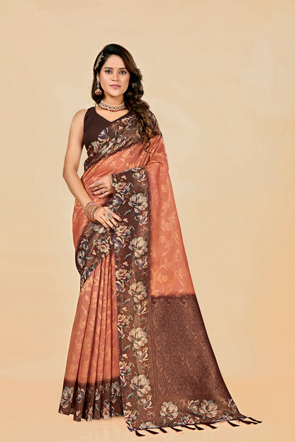 Malabar Multicolour Jacquard Saree with Elegant Digital Print 2 (8 Colours Available).