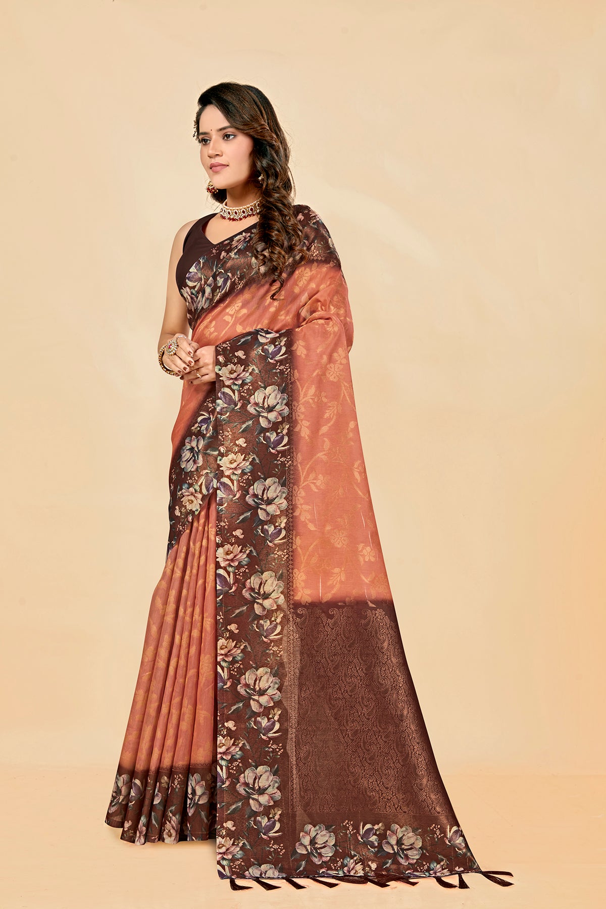 Malabar Multicolour Jacquard Saree with Elegant Digital Print 2 (8 Colours Available).