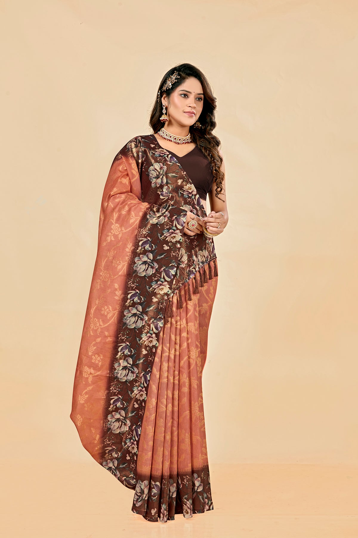 Malabar Multicolour Jacquard Saree with Elegant Digital Print 2 (8 Colours Available).