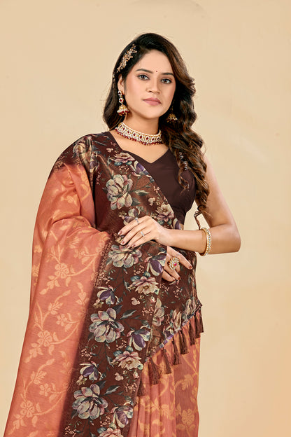 Malabar Multicolour Jacquard Saree with Elegant Digital Print 2 (8 Colours Available).