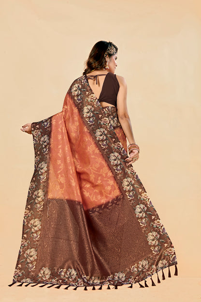 Malabar Multicolour Jacquard Saree with Elegant Digital Print 2 (8 Colours Available).