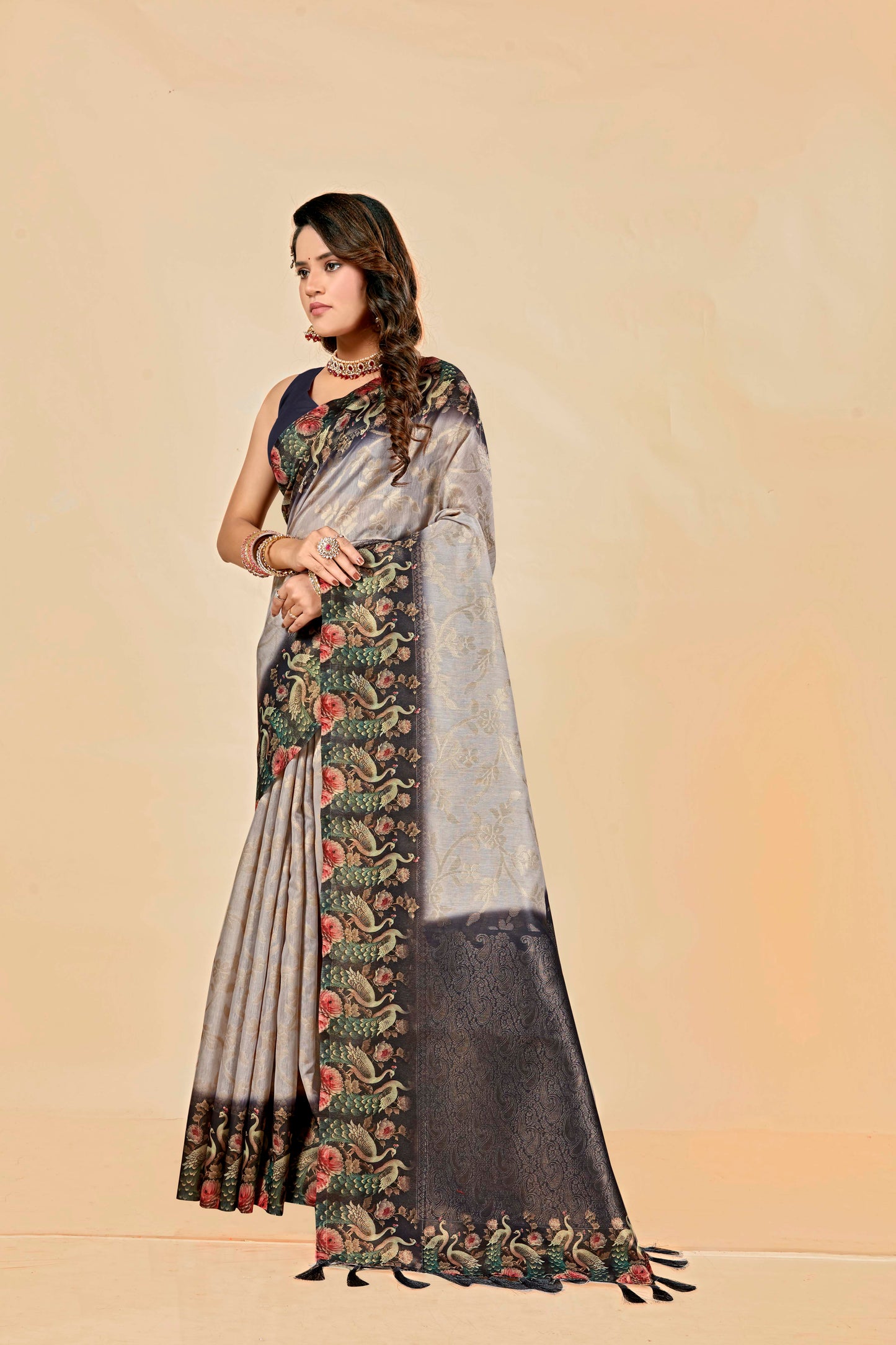 Malabar Multicolour Jacquard Saree with Elegant Digital Print 2 (8 Colours Available).