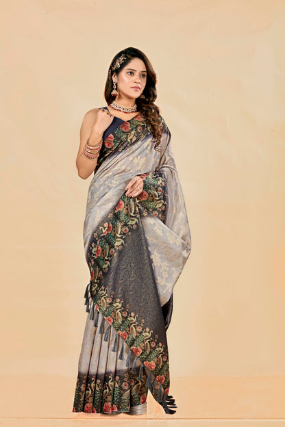 Malabar Multicolour Jacquard Saree with Elegant Digital Print 2 (8 Colours Available).