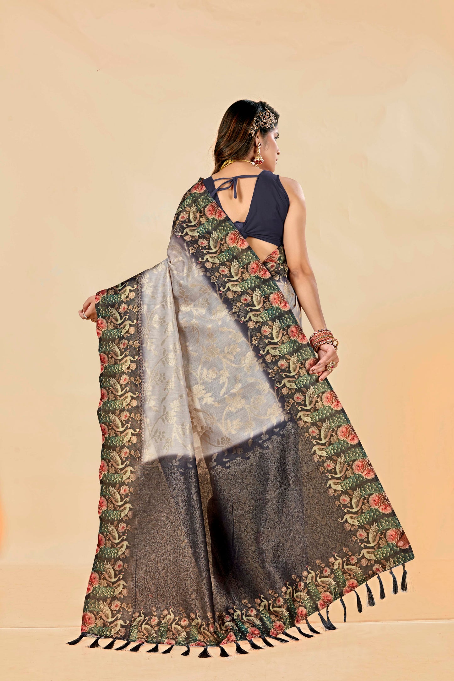 Malabar Multicolour Jacquard Saree with Elegant Digital Print 2 (8 Colours Available).