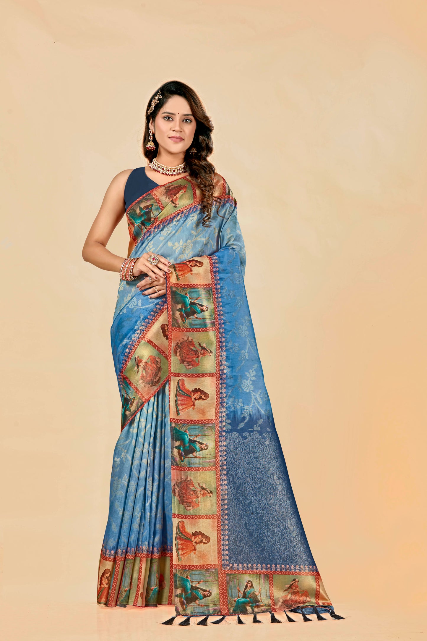 Malabar Multicolour Jacquard Saree with Elegant Digital Print 2 (8 Colours Available).