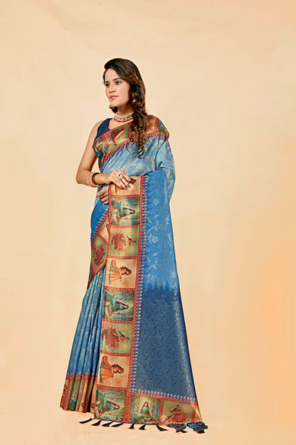 Malabar Multicolour Jacquard Saree with Elegant Digital Print 2 (8 Colours Available).