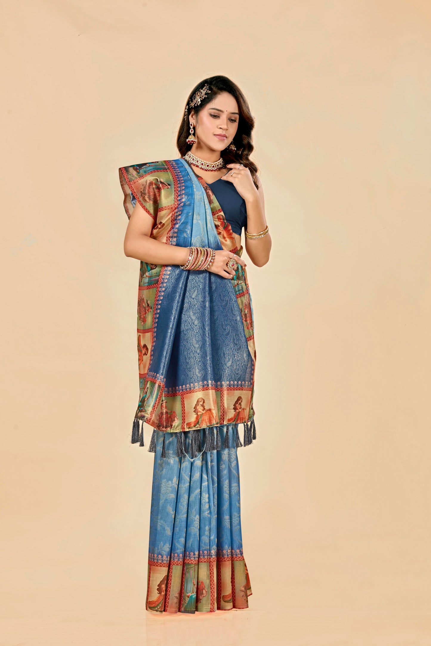 Malabar Multicolour Jacquard Saree with Elegant Digital Print 2 (8 Colours Available).