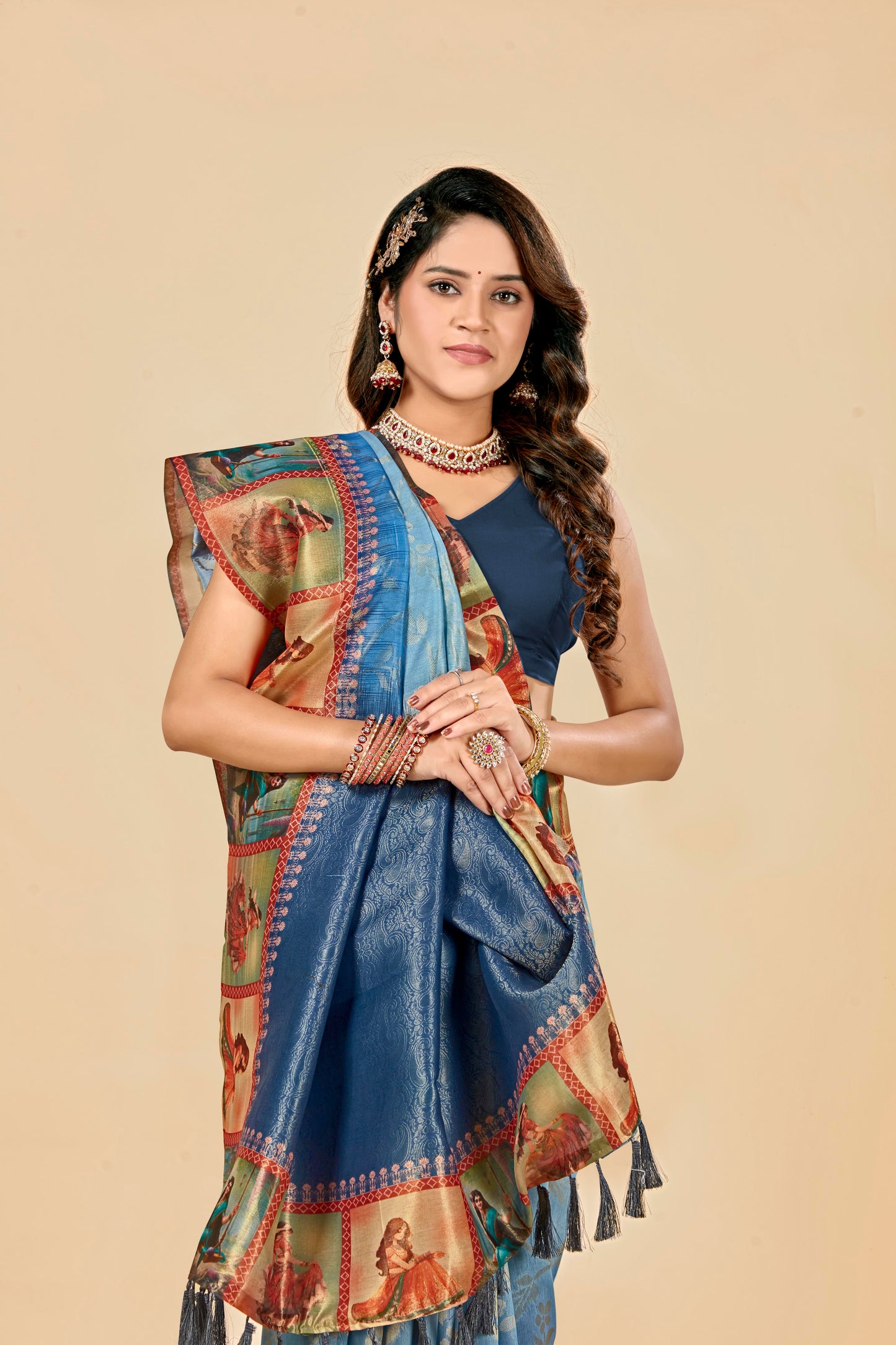 Malabar Multicolour Jacquard Saree with Elegant Digital Print 2 (8 Colours Available).