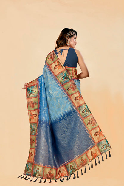 Malabar Multicolour Jacquard Saree with Elegant Digital Print 2 (8 Colours Available).