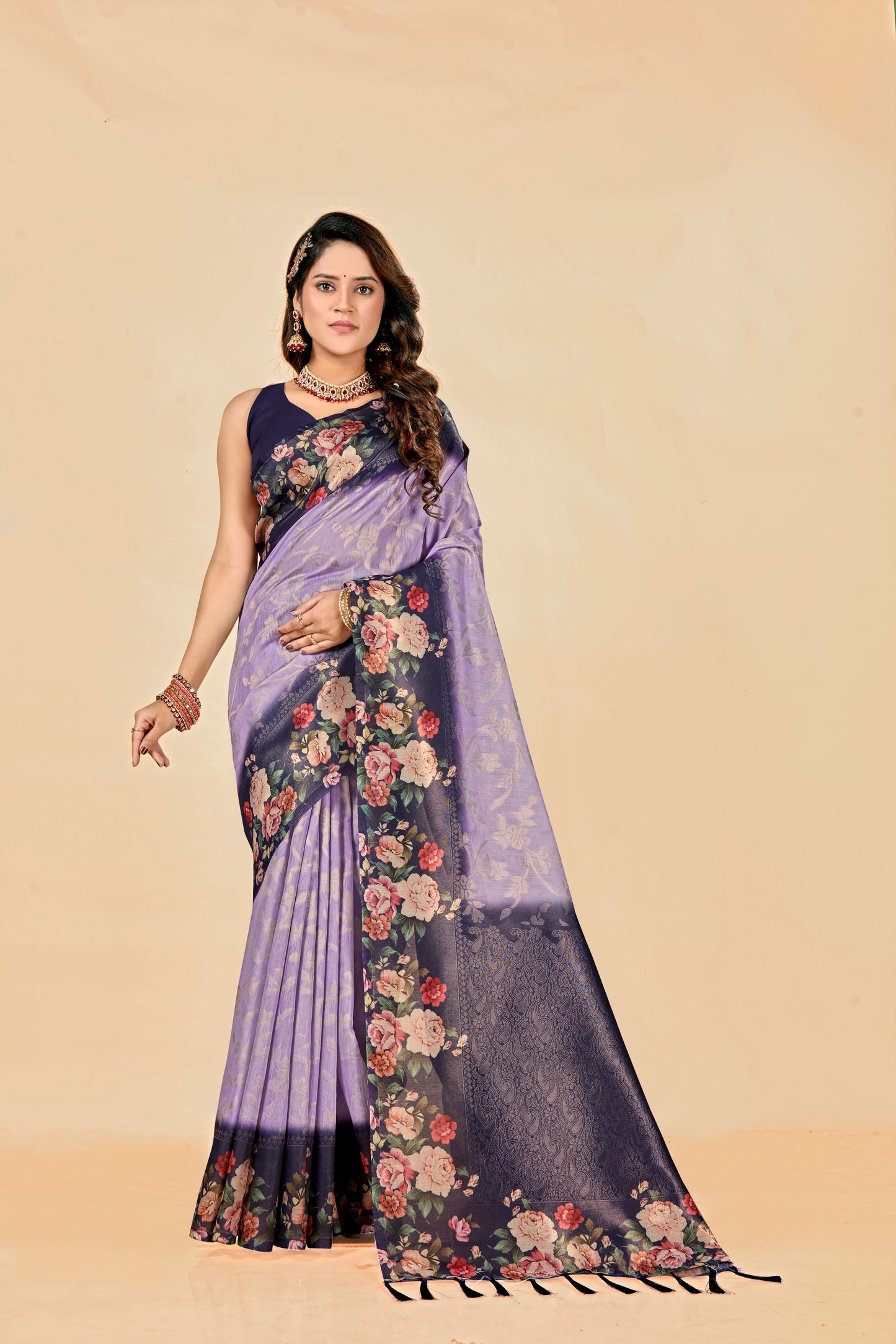 Malabar Multicolour Jacquard Saree with Elegant Digital Print 2 (8 Colours Available).