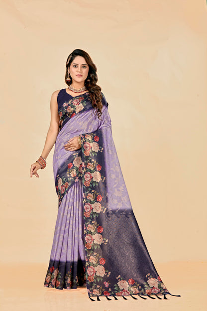 Malabar Multicolour Jacquard Saree with Elegant Digital Print 2 (8 Colours Available).