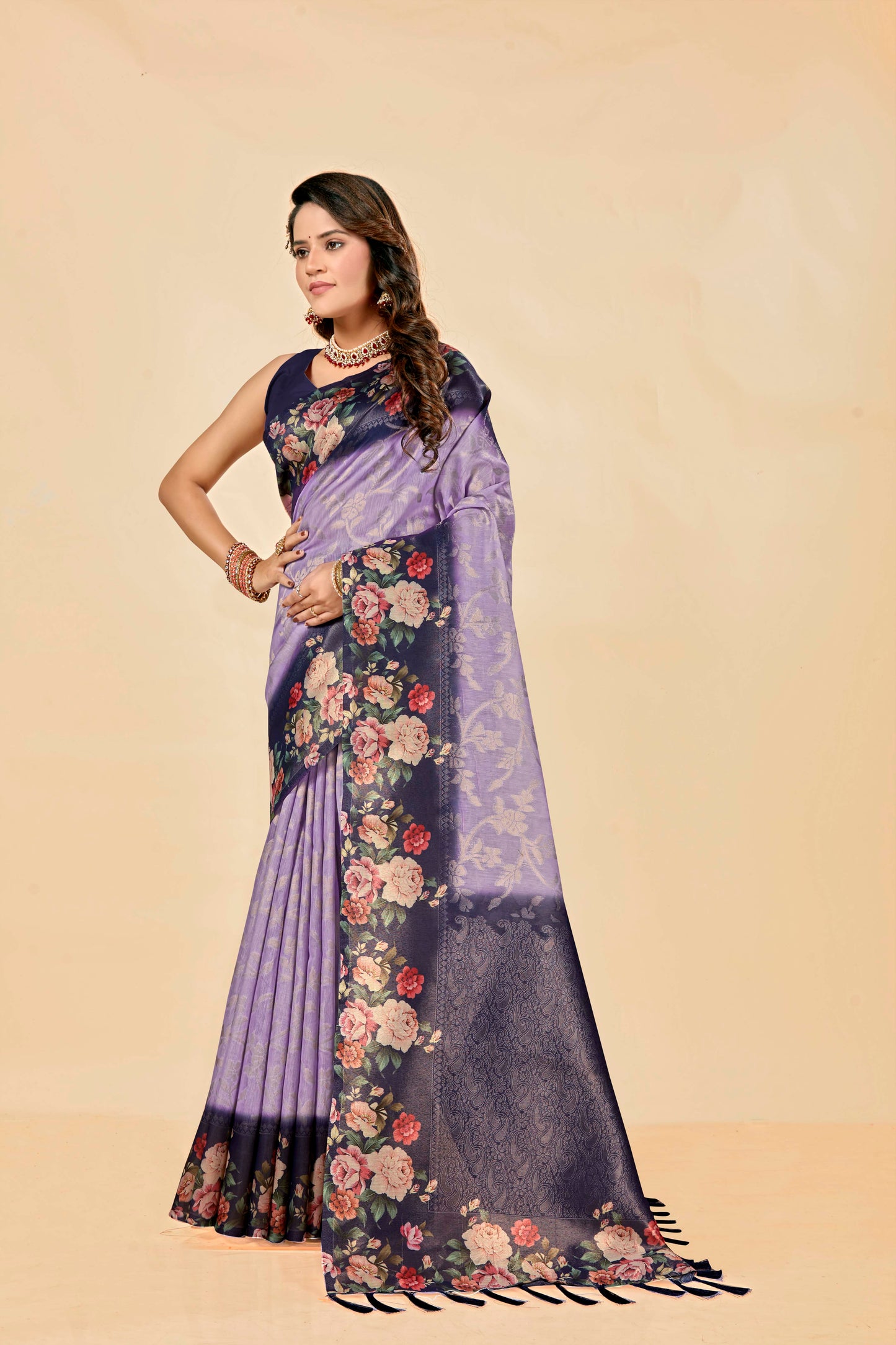 Malabar Multicolour Jacquard Saree with Elegant Digital Print 2 (8 Colours Available).