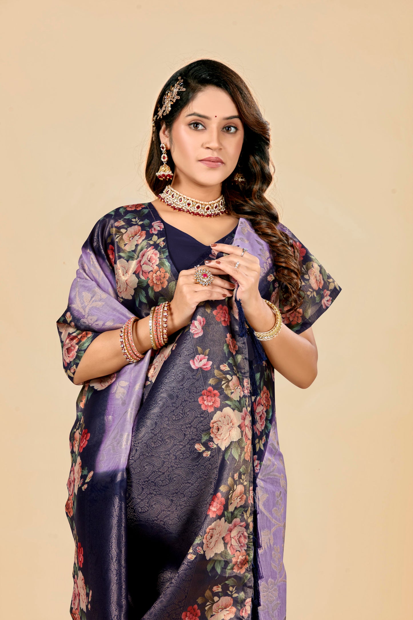 Malabar Multicolour Jacquard Saree with Elegant Digital Print 2 (8 Colours Available).