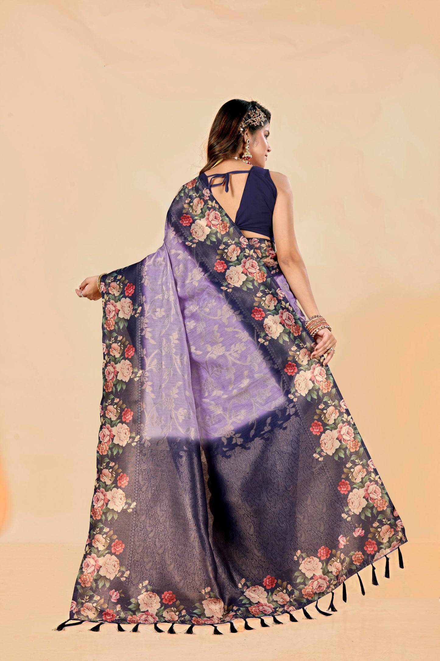 Malabar Multicolour Jacquard Saree with Elegant Digital Print 2 (8 Colours Available).