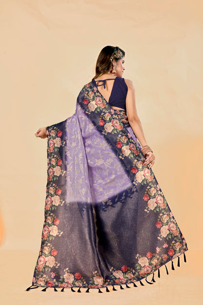 Malabar Multicolour Jacquard Saree with Elegant Digital Print 2 (8 Colours Available).