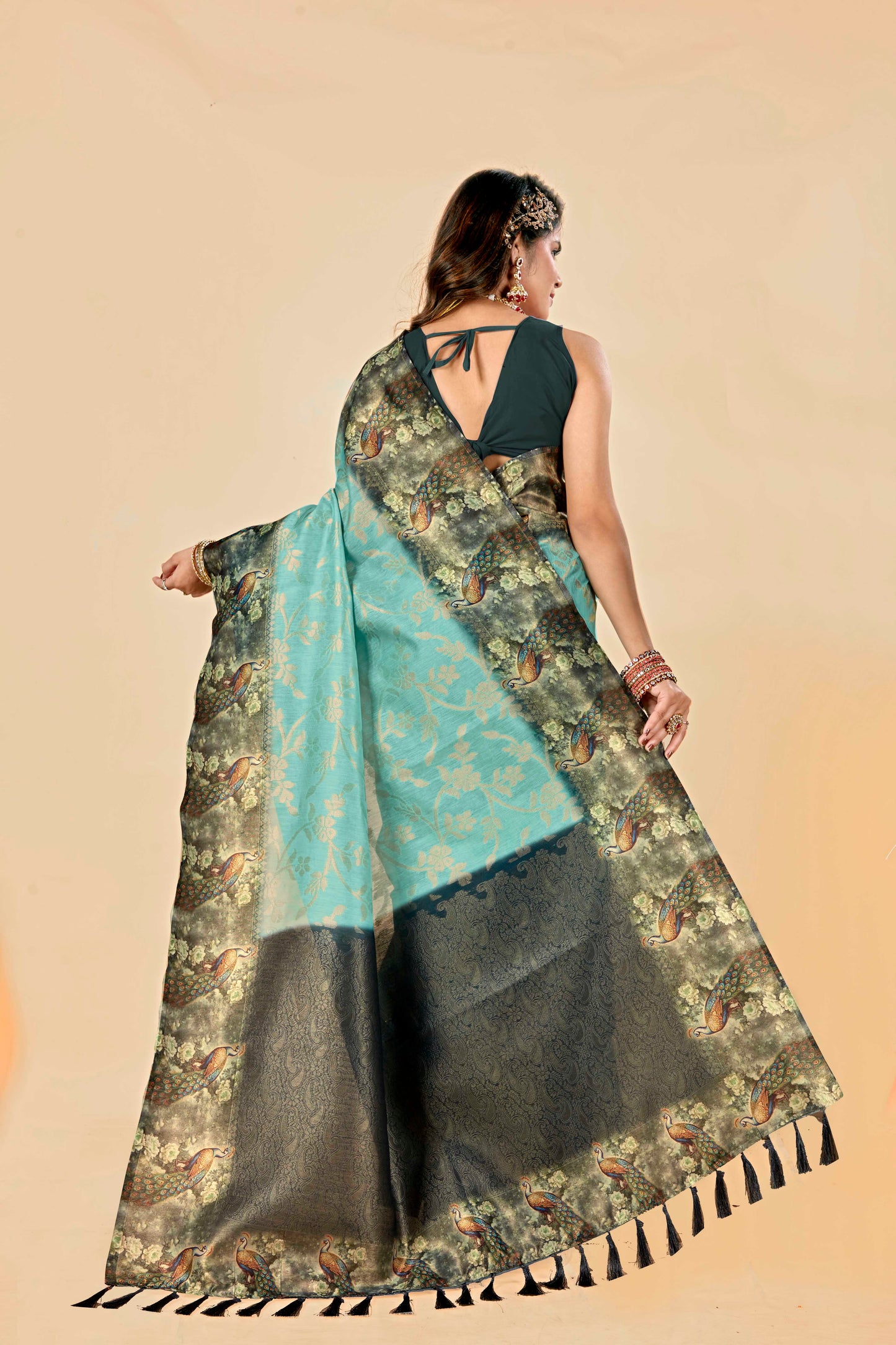 Malabar Multicolour Jacquard Saree with Elegant Digital Print 2 (8 Colours Available).