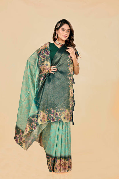 Malabar Multicolour Jacquard Saree with Elegant Digital Print 2 (8 Colours Available).