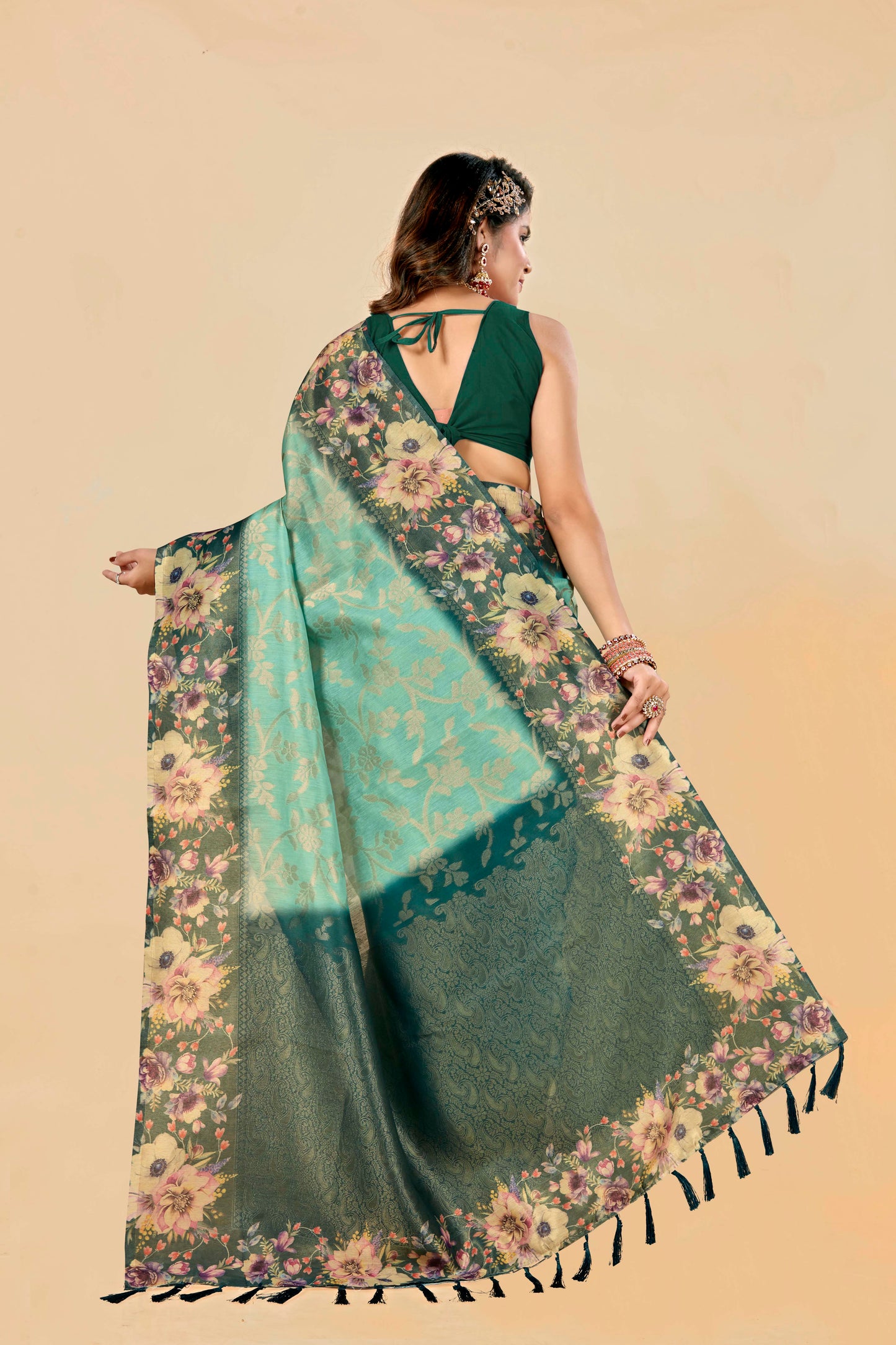 Malabar Multicolour Jacquard Saree with Elegant Digital Print 2 (8 Colours Available).