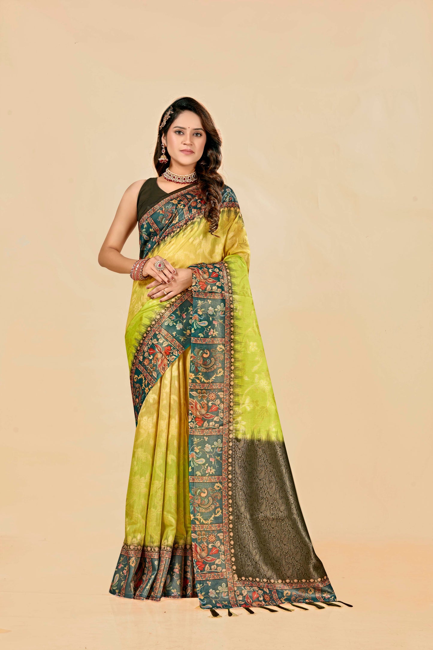 Malabar Multicolour Jacquard Saree with Elegant Digital Print 2 (8 Colours Available).