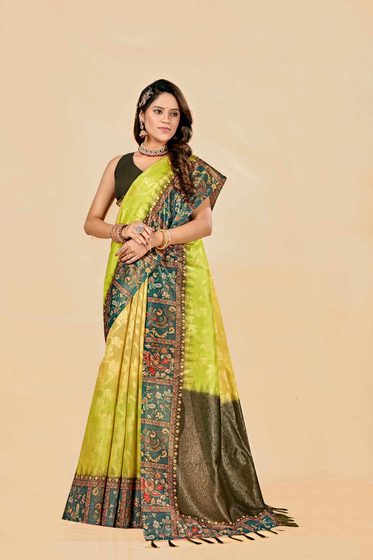 Malabar Multicolour Jacquard Saree with Elegant Digital Print 2 (8 Colours Available).