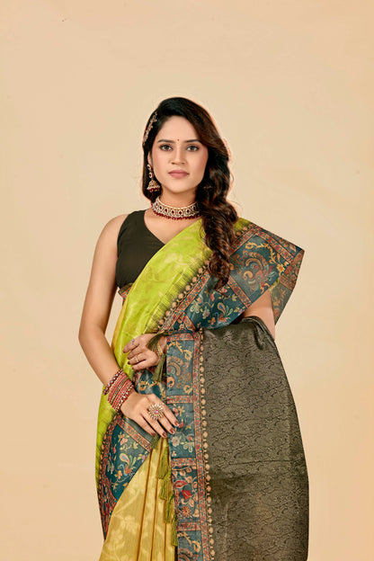 Malabar Multicolour Jacquard Saree with Elegant Digital Print 2 (8 Colours Available).