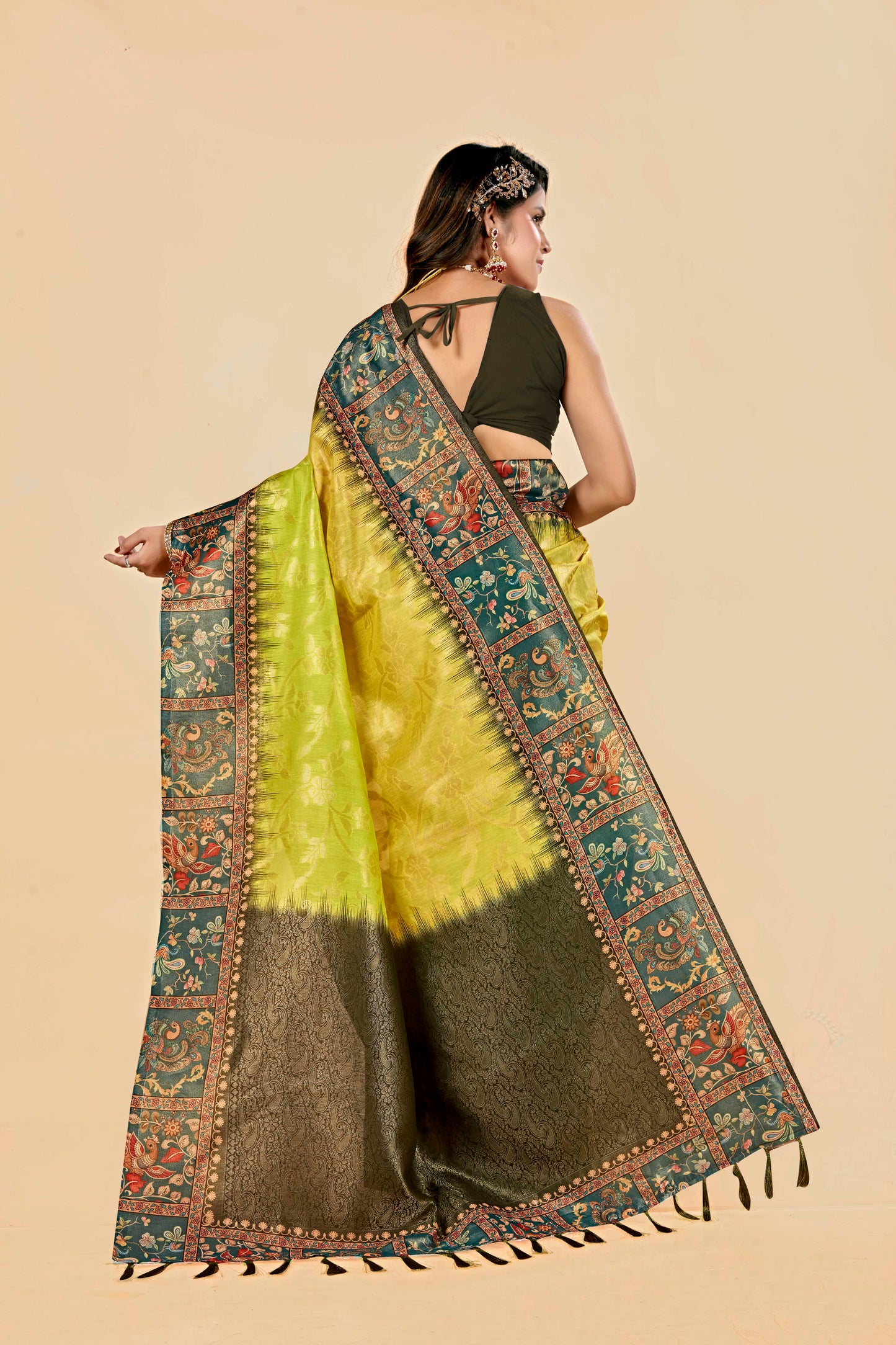 Malabar Multicolour Jacquard Saree with Elegant Digital Print 2 (8 Colours Available).