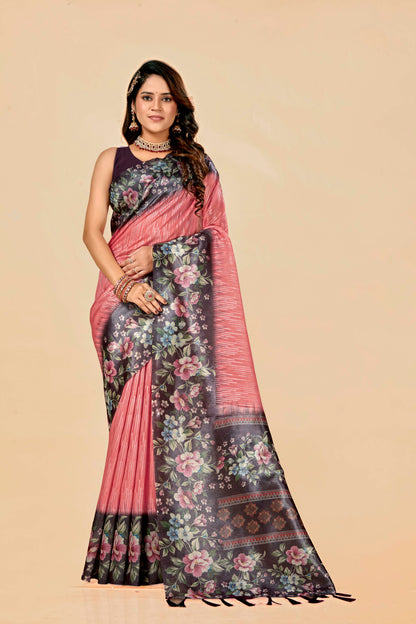 Malabar Multicolour Jacquard Saree with Elegant Digital Print 7(8 Colours Available).