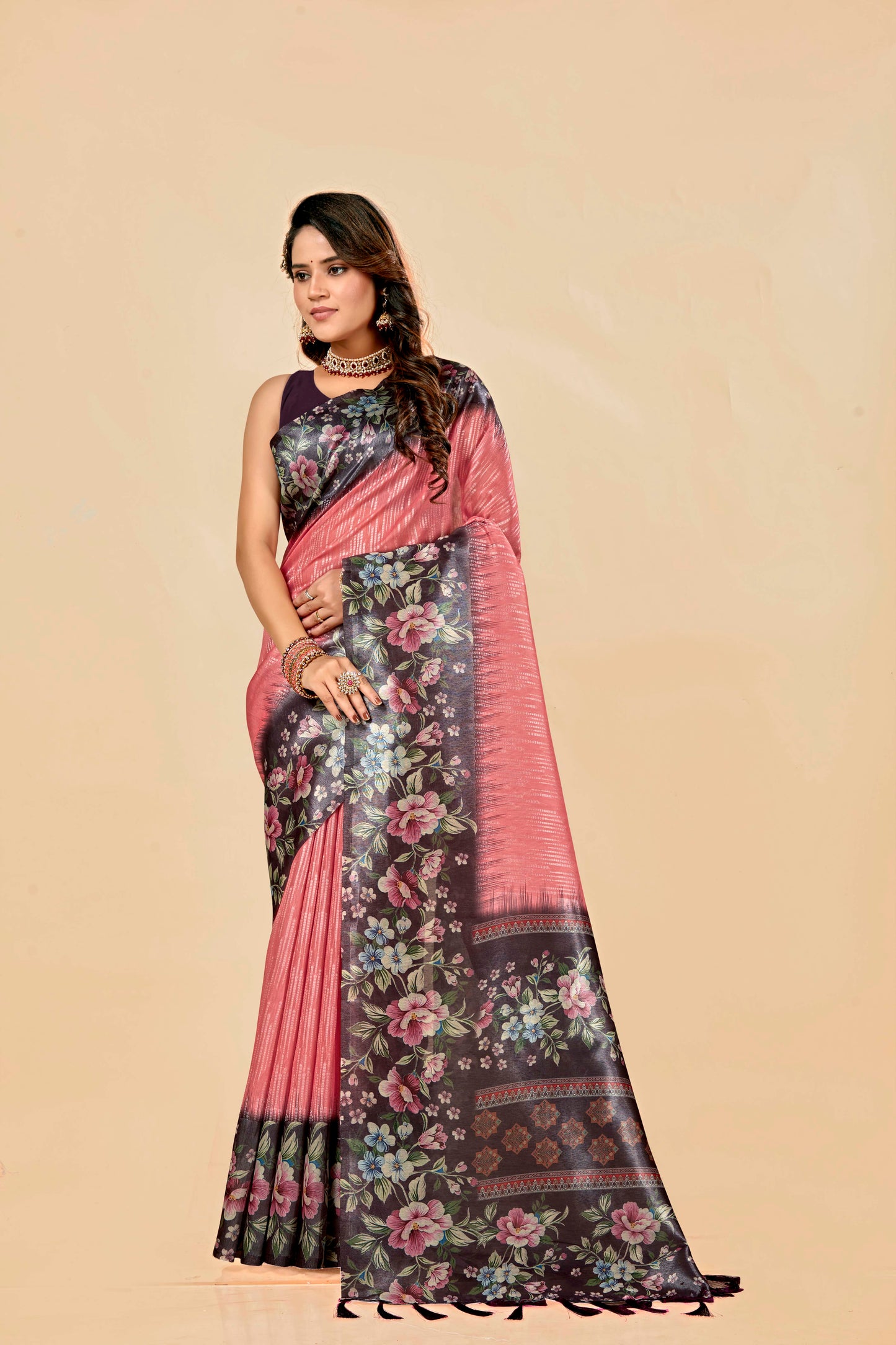 Malabar Multicolour Jacquard Saree with Elegant Digital Print 7(8 Colours Available).