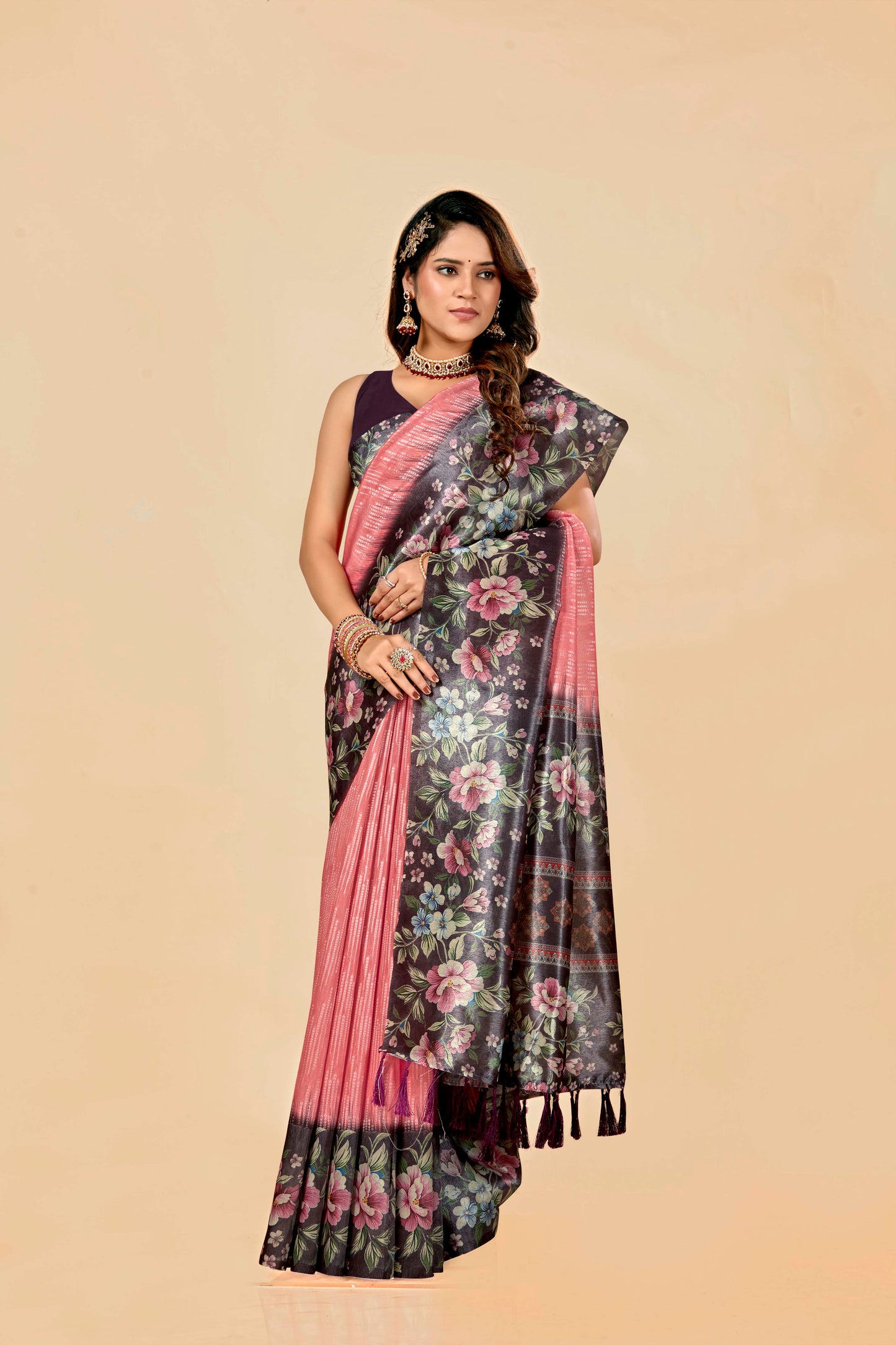 Malabar Multicolour Jacquard Saree with Elegant Digital Print 7(8 Colours Available).