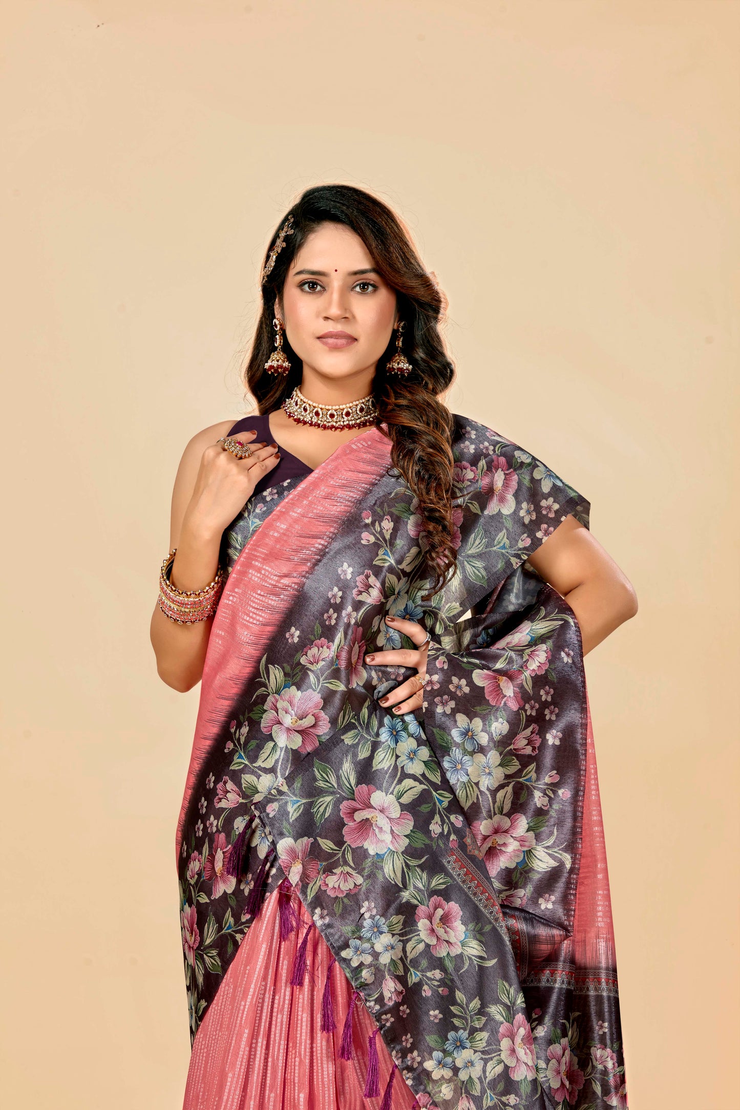 Malabar Multicolour Jacquard Saree with Elegant Digital Print 7(8 Colours Available).