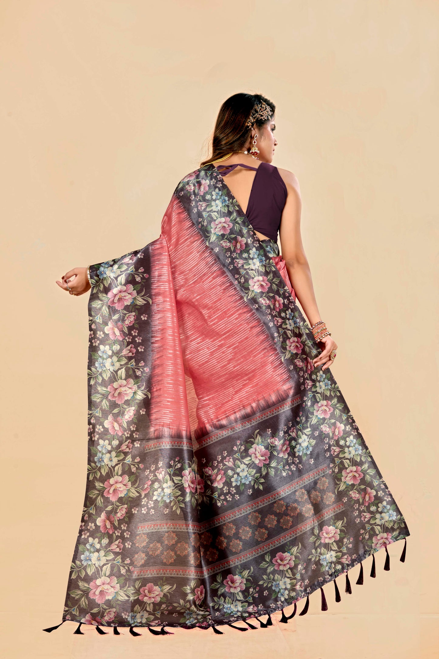 Malabar Multicolour Jacquard Saree with Elegant Digital Print 7(8 Colours Available).