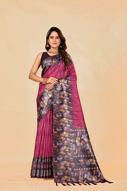 Malabar Multicolour Jacquard Saree with Elegant Digital Print 7(8 Colours Available).