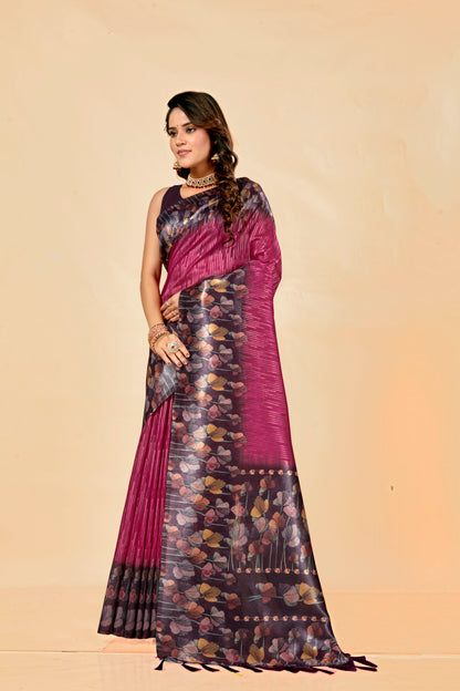 Malabar Multicolour Jacquard Saree with Elegant Digital Print 7(8 Colours Available).