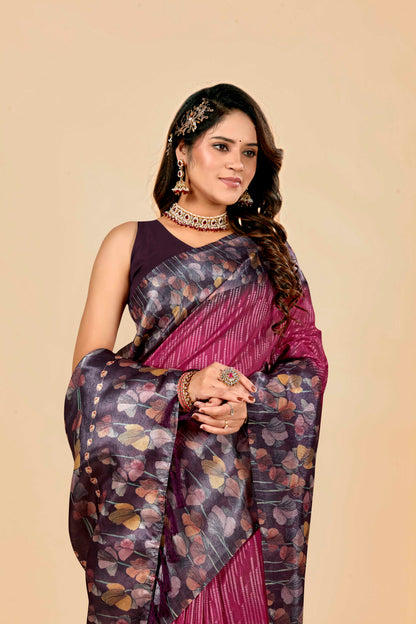 Malabar Multicolour Jacquard Saree with Elegant Digital Print 7(8 Colours Available).